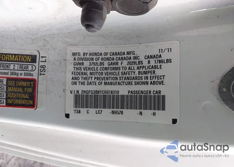 2012 Honda Civic Ex from USA, damaged, VIN 2HGFG3B81CH518310